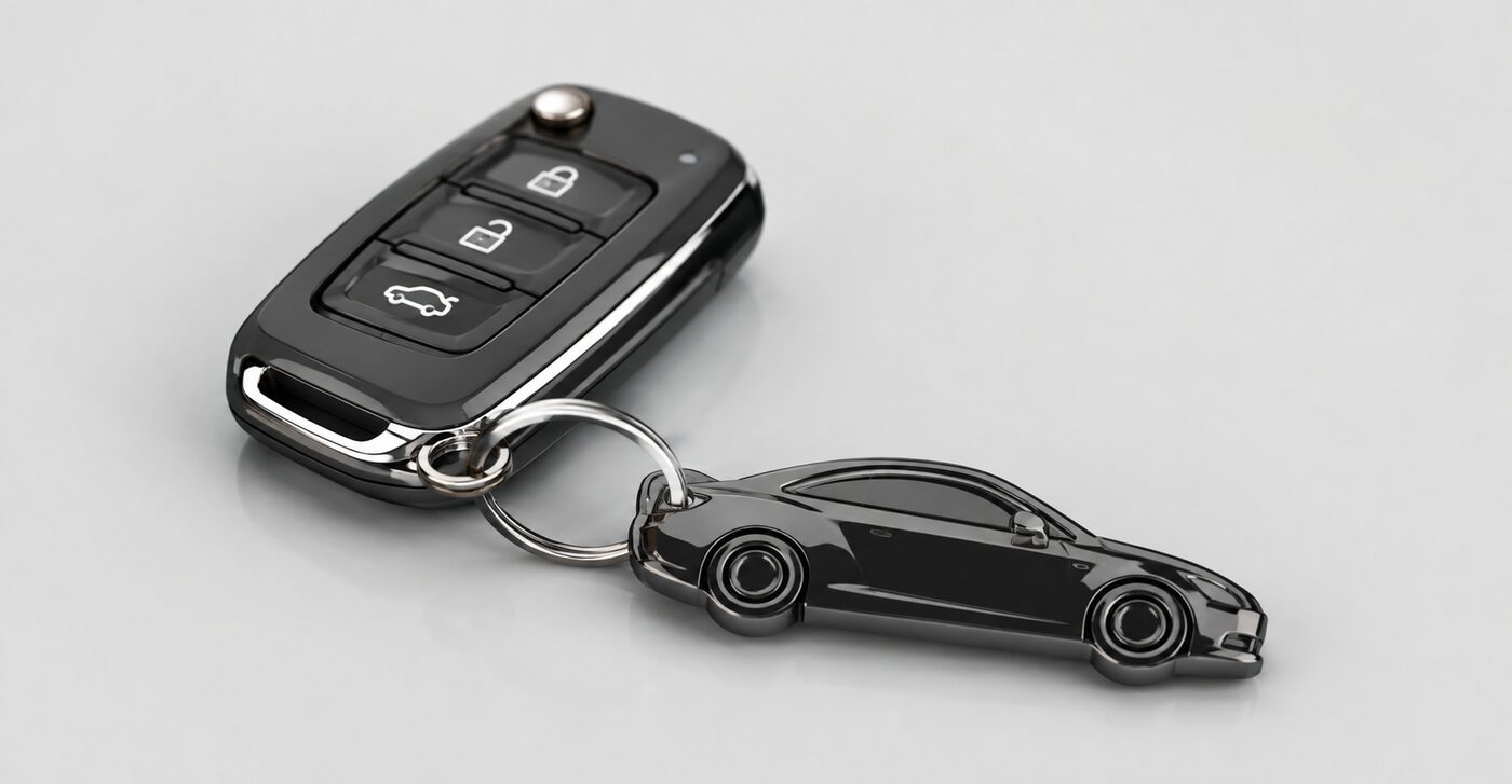 Black flip car key fob with a car keyring — mobile car key replacement in Spokane, WA